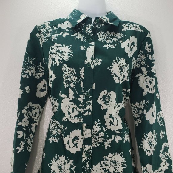 ROAMAN'S Womens Top Long Sleeve Green Floral Butto - Picture 6 of 7